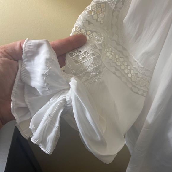 Ramy Brook SILK Embroidered Eyelet Sleeve White Poet Blouse Top - Picture 7 of 11